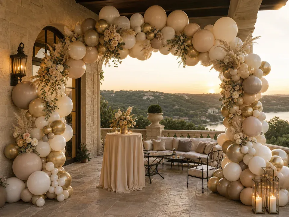 Balloon decor installation for events in West Lake Hills, Texas